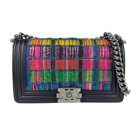 Auth CHANEL Boy Bag Chain Shoulder Bag Black/Multicolor Leather/Vinyl - z3867 - Picture 1 of 13
